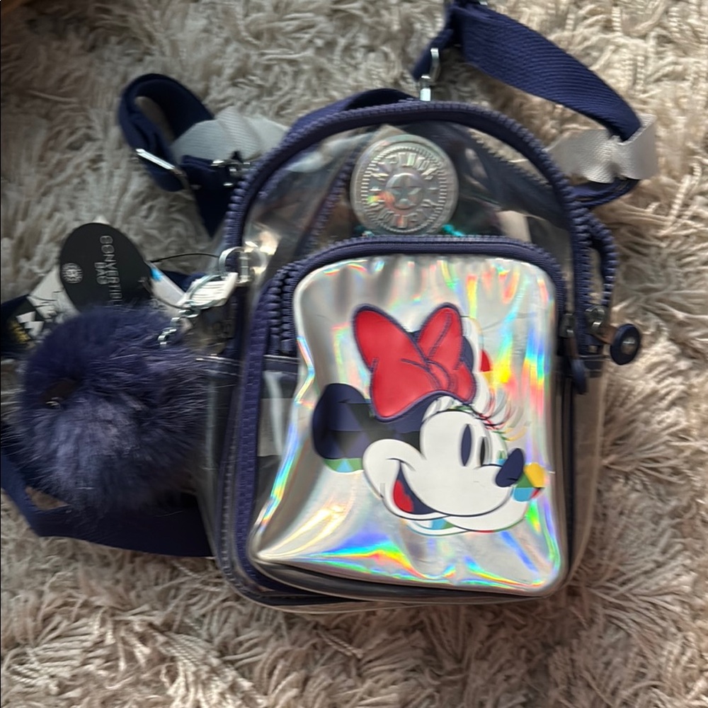 Disney Silver and Red Minnie Mouse Backpack Holographic Design
